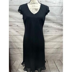 Jones Wear Dress Black V Neck Short Sleeve Ruffle‎ Hem Midi Size 10